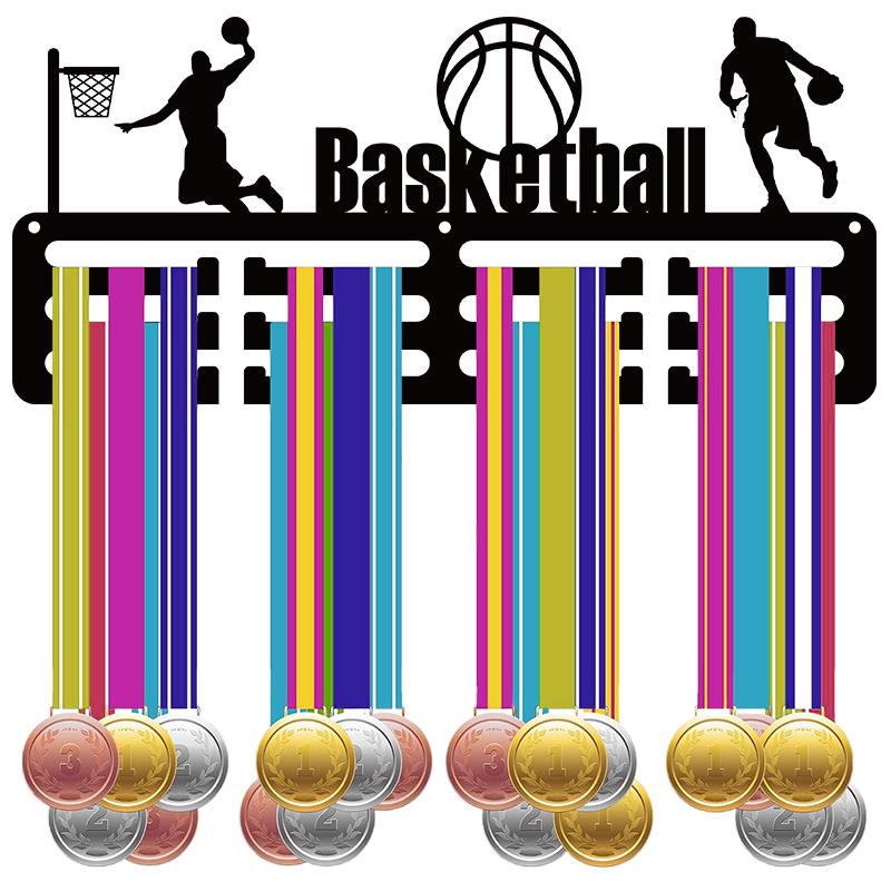 1pc wall mounted basketball medal display stand with multiple hooks, perfect for competitions and sports, used for installing an