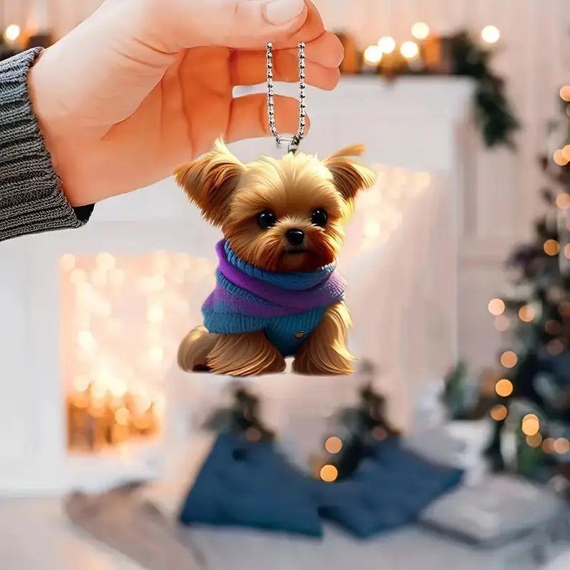 New Acrylic Flat Scarf Puppy Car Pendant Decoration Keychain Decoration Backpack Pendant Decoration