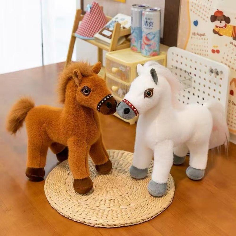 Saddle Standing Foal Plush Doll Long Mane Cartoon Horse Stuffed Toy Room Decoration