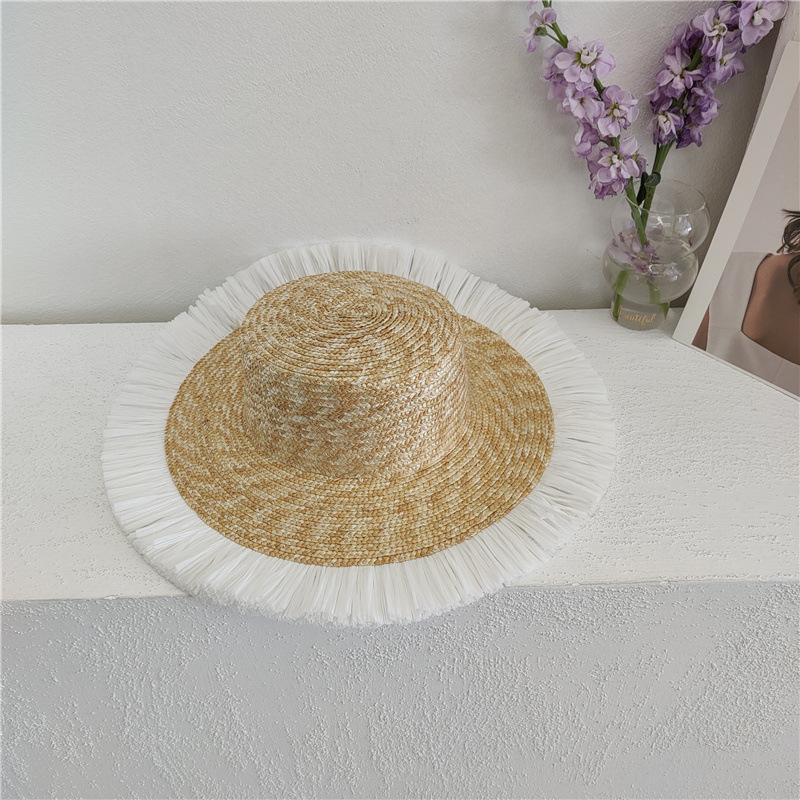 Cappello estivo di paglia stile Hepburn cappello a tesa larga elegante francese da donna cappello da sole per viaggi al mare sombrero