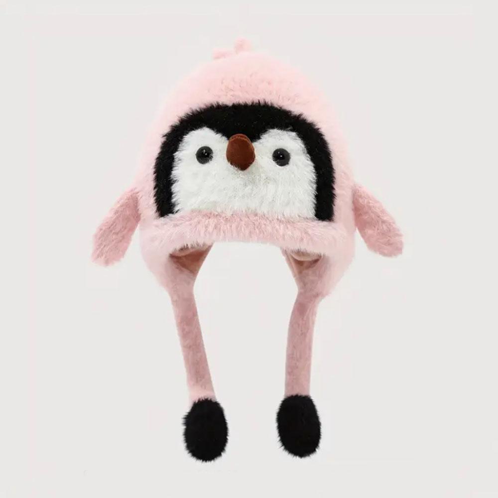 

2-10Y Boys And Girls Cute Penguin Winter Thickened Warm Ear Cover Hat for Children, Unisex Baby Fleece Windproof Pullover Hat розовый