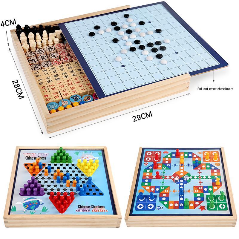 Multifunctional Chessboard Set: Flying Chess, Five-in-a-Row, Checkers, Children's Chinese Chess – Educational Toy for Primary Students