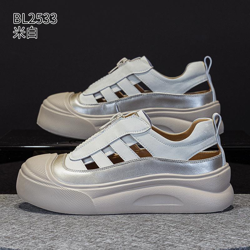 Sandals Baotou Seasonal New Super Fire Hollow Breathable Casual Retro Medium Zipper Platform Roman Board Shoes
