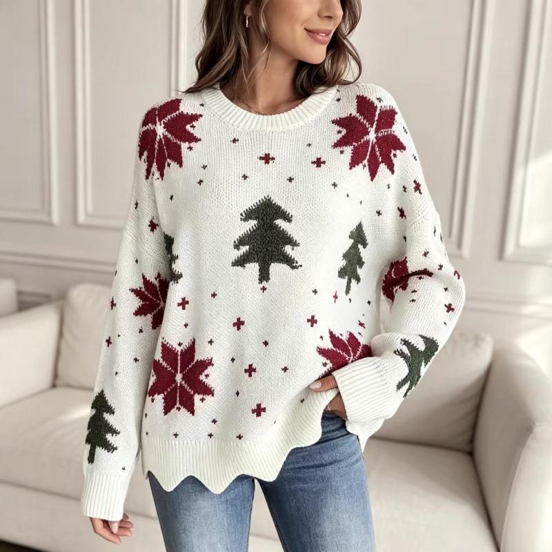 Autumn and Winter New Fashion Christmas Sweater European and American Women's Clothing Crew Neck Loose Casual Pullover Top