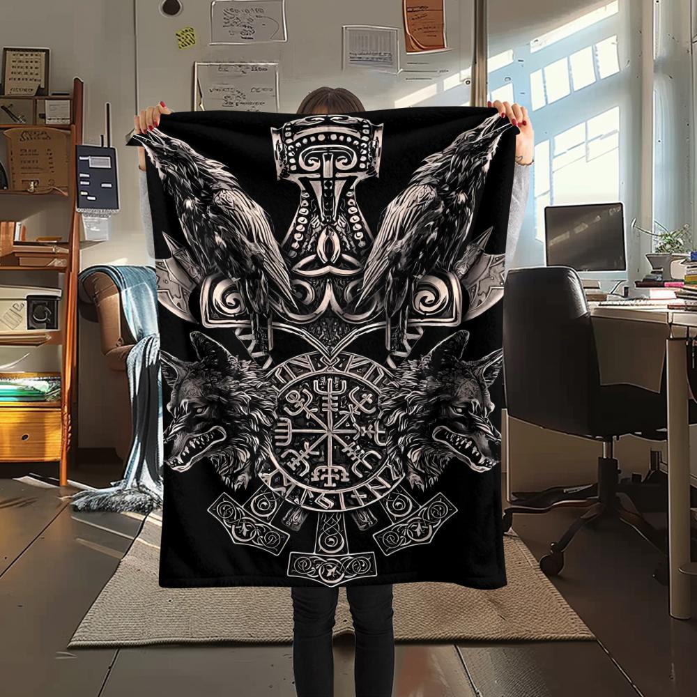1Pc Viking Symbol Print Flannel Blanket, High Quality Comfortable for All Seasons, Home Decor, Warmth and Comfort, Perfect for Gifts