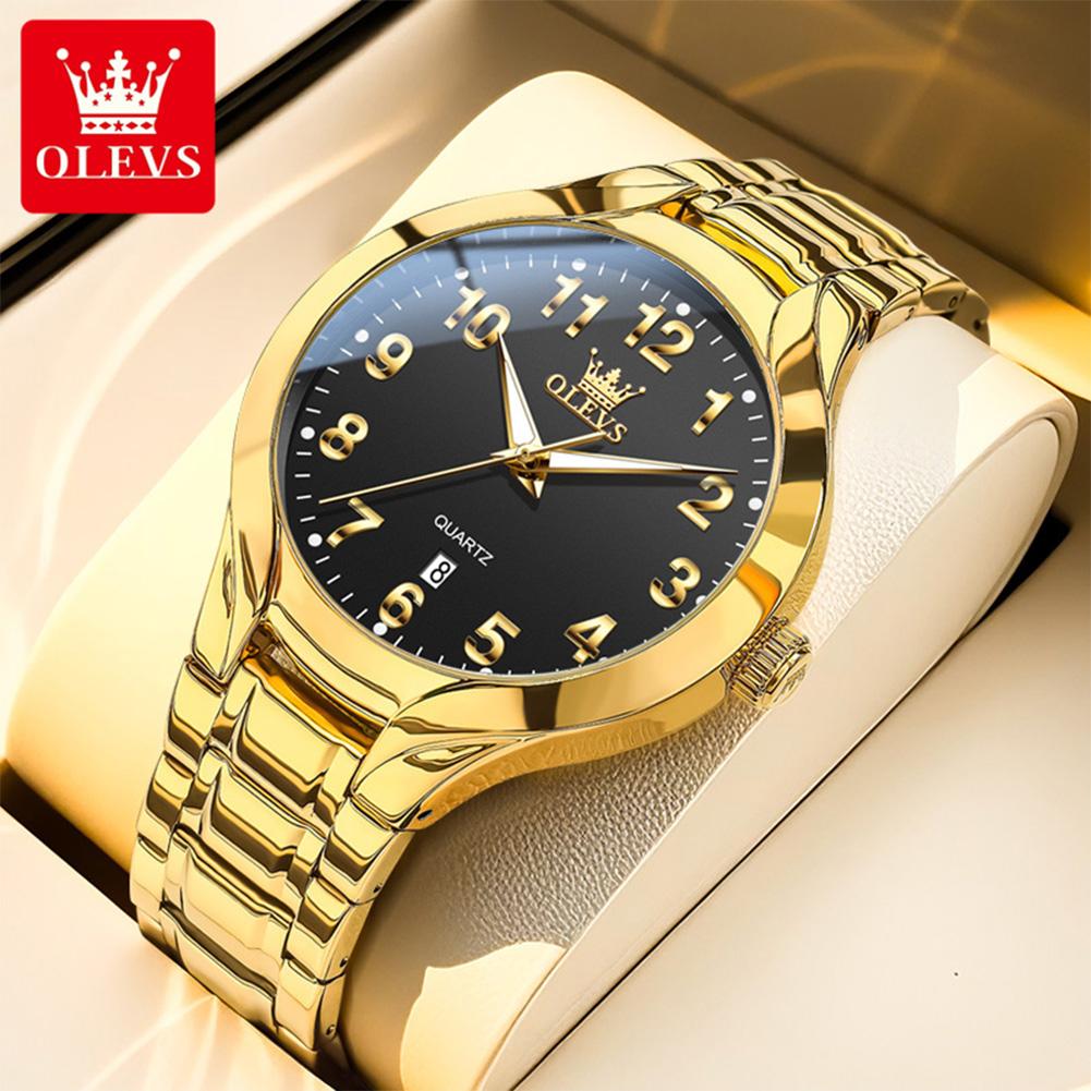 OLEVS Original Brand Luxury Quartz Watch for Men Gold Stainless Steel Strap Waterproof Luminous Auto Date Fashion Wristwatch Men