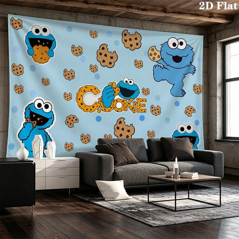 Cookie Monster Wall Tapestry Aesthetic Wall Hanging Printed Fabric Blanket Decorative Tapestries for Bedroom Living Room Home Decor