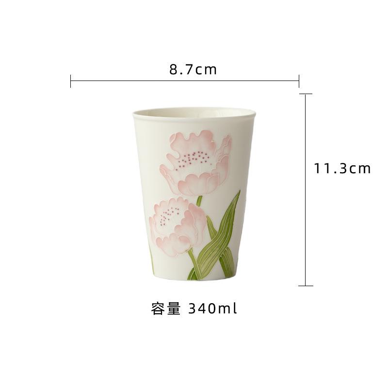 

340ml New Chinese Style Hand-painted Flower Cola Mug Bubble Teacup Cold Hot Water Jug Office Water Cup Drinkware Ornaments Craft
