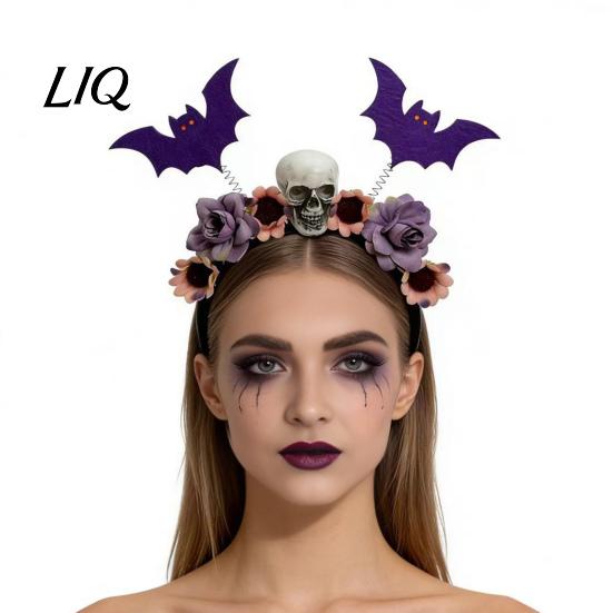 Floral Hair Bands for Party Halloween Flower Skeleton Bat Headband, Gothic Skull Bands, Spooky Accessories Girls Accessory, Lightweight No Slip