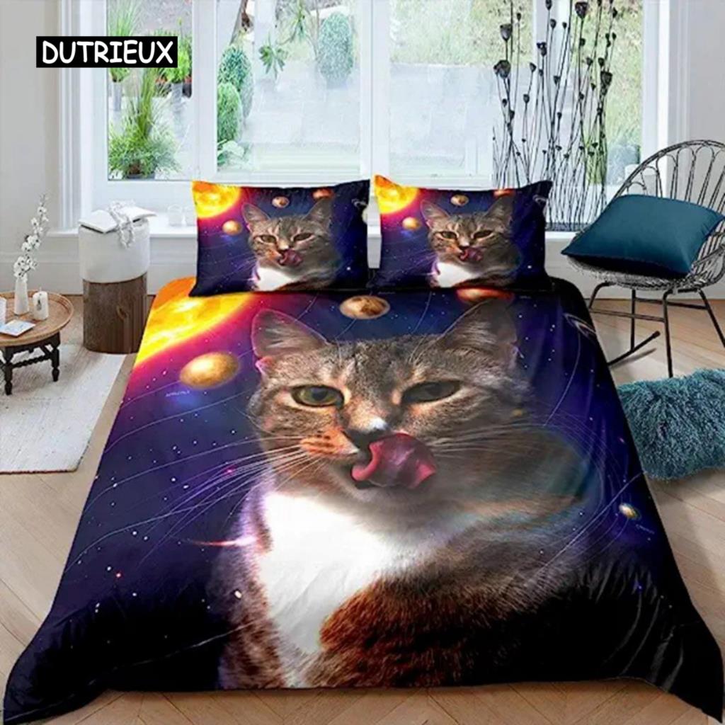 Paplanhuzat Galaxy macskák nőknek gyerekeknek 3D macskás ágynemű szett aranyos állatos téma paplanhuzat Galaxy mikroszálas paplanhuzat