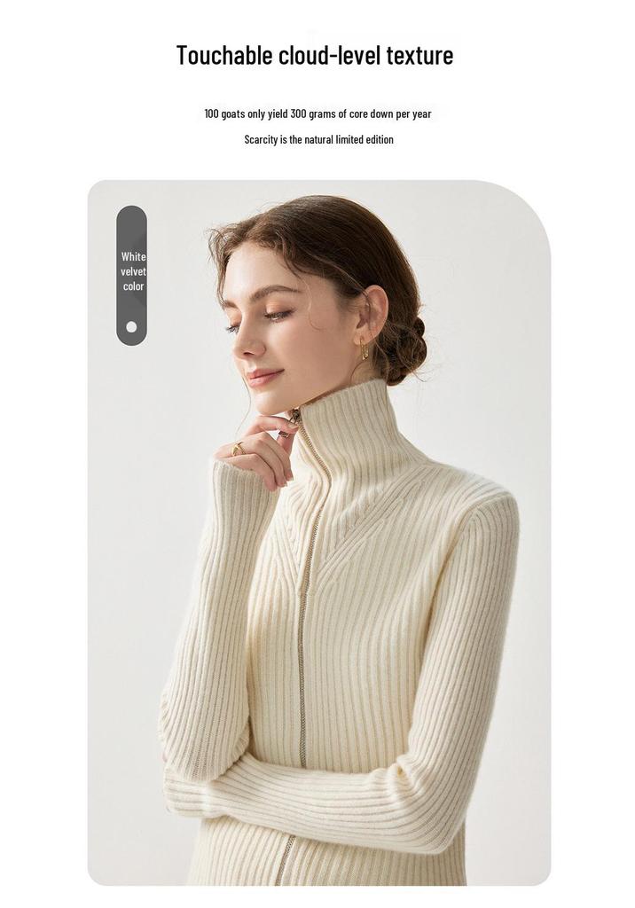 Women's Elegant Striped Cashmere Hooded Cardigan - Double Zipper Slim Fit (2026 Autumn/Winter)