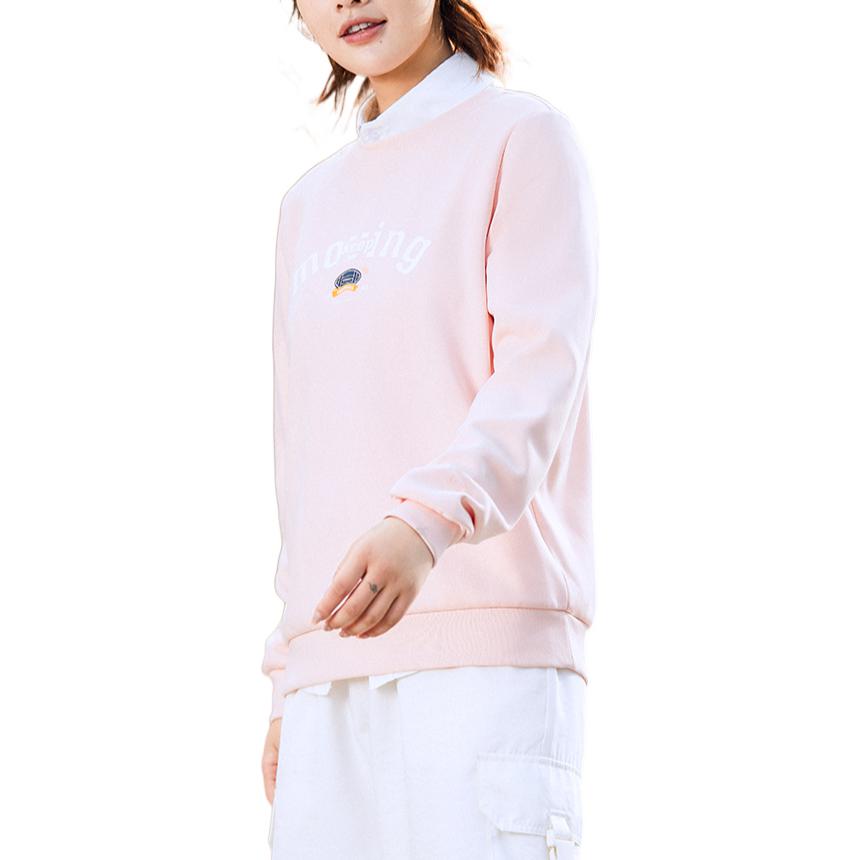 Anta Life Series Unifarbener Buchstabendruck Langarm Rundhalsausschnitt Sweatshirt Damen Sweatshirt Rosa 162148749-3