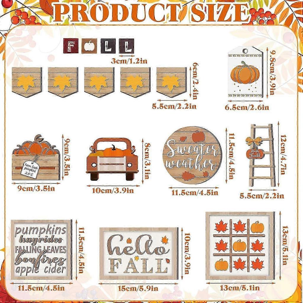 17Pcs Fall Tiered Tray Decorations Set, Thanksgiving Pumpkin Maple Tiered Tray Decorations Set, Rustic Farmhouse Pumpkin Truck Spice Blocks Autumn Woo
