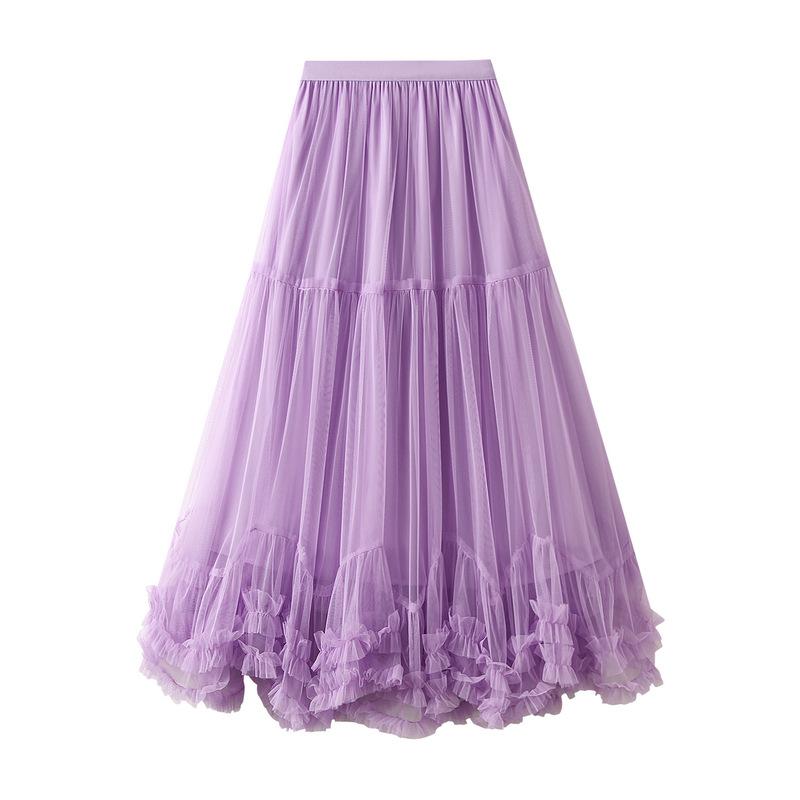 Tulle Skirts for Women A Line Fairy Tiered Skirt Midi High Elastic Waist Long Skirt Layered Flowy Swing Tutu Skirt Women's Mesh High Waist Maxi Skirts