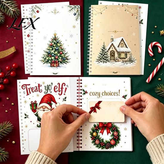 Thick Paper Card Organizer Christmas Gift Book, 8x6 Inch Spiral Bound Holiday Keepsake Booklet, Festival Storage Book Merry Greeting Album for