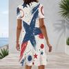 Women Plus Size Round Neck Short Sleeve Star Printed A Line Dress Red White Blue