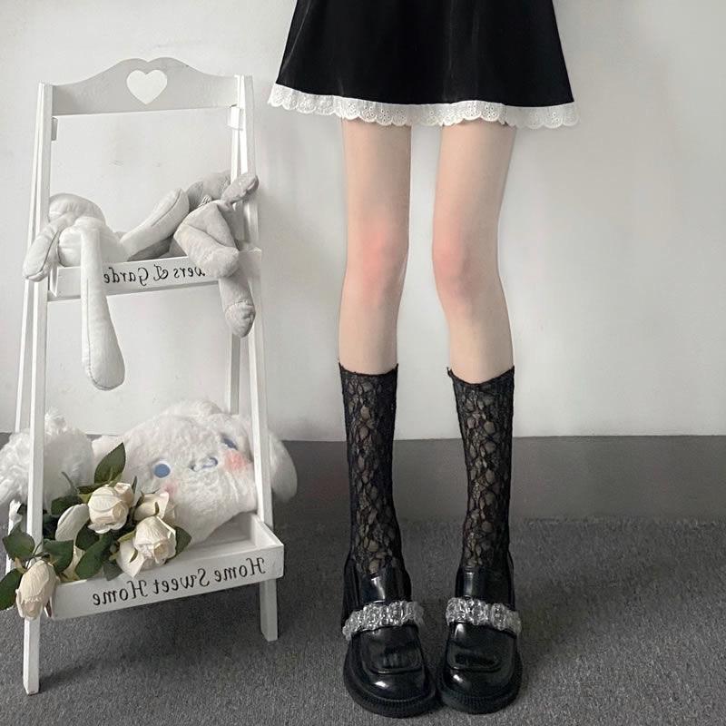 Lolita Lace Knee High Socks With Breathable Nylon For Girls And Teens