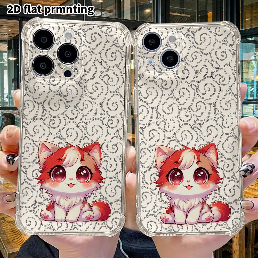 Phone Case: 2D flat suitable for iPhone 18 17 16 15 14 13 Pro, transparent four corner protective case, bright pink big eyes, Christmas and Halloween 