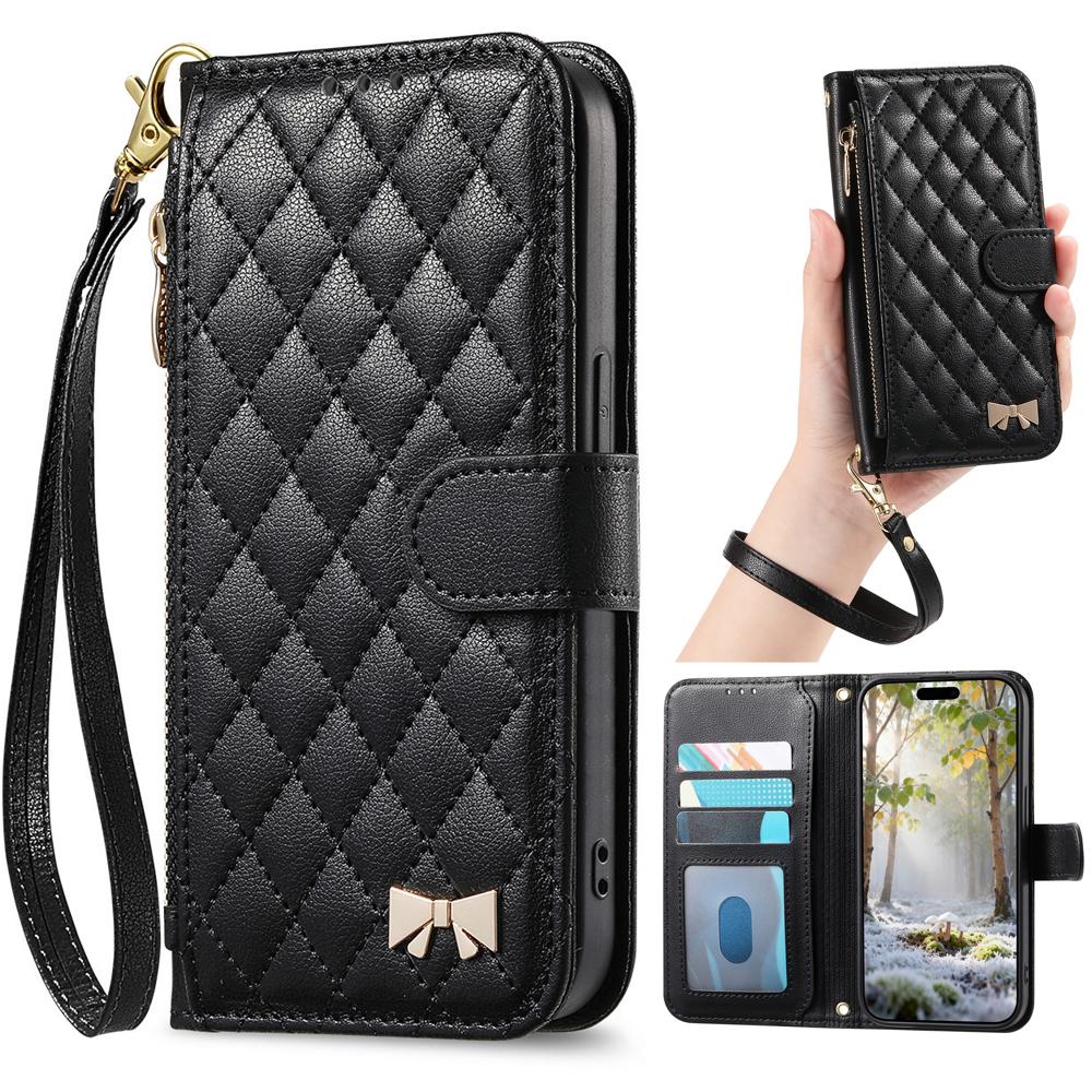 Leather Wallet Flip Case for OPPO Find X9 X9S X8 Ultra Pro Phone Cover with Wristlet Strap Zipper Pocket OPPO Find X9s Pro чёрный
