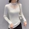 Women's Knitted Bottoming Shirt Fall  Winter Half-high Neck Hollow Mesh Knitted Sweater Slim Long-sleeved Stretchy Pullover Knitted Top Jumper