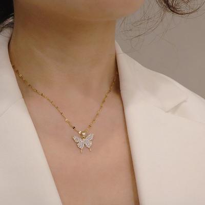 Korean  Golden Pendant Butterfly Necklace For Women Neck Chain