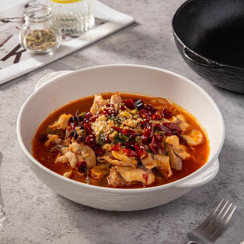 Keramik Luxus Nudelschüssel Set für Saure Fischsuppe Ramen mit Doppeltem Henkel Große Suppenschüssel für den Heimgebrauch