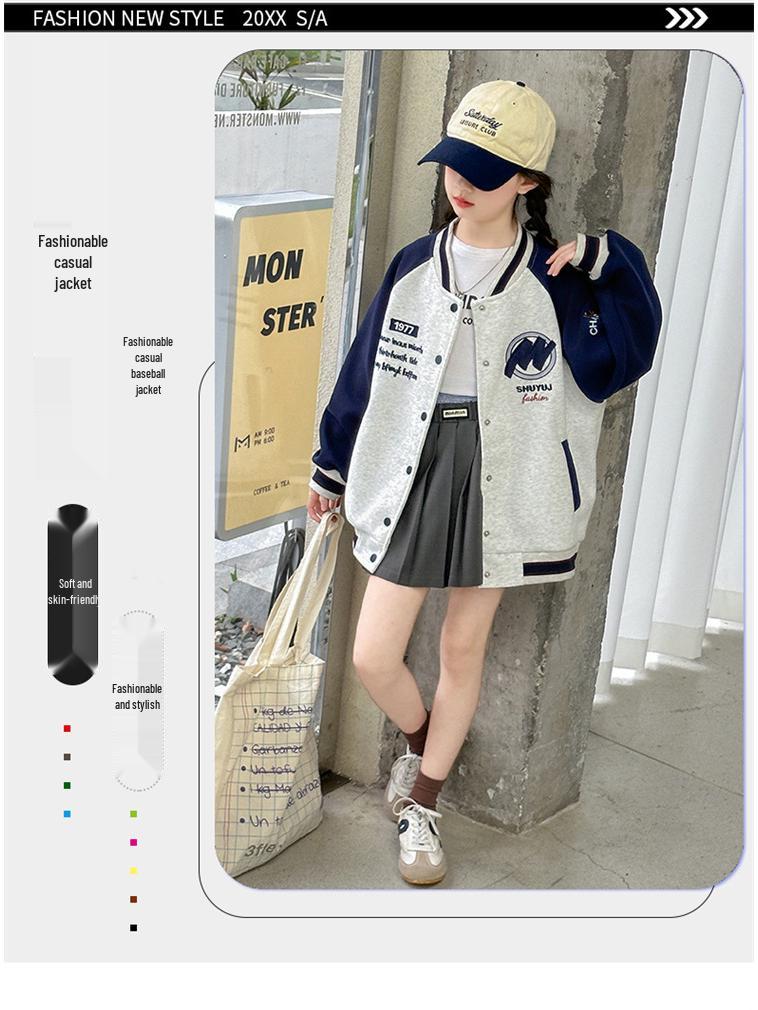 Stylische Baseballjacke für Mädchen - Frühling/Herbst 2025 Mode für große Kinder