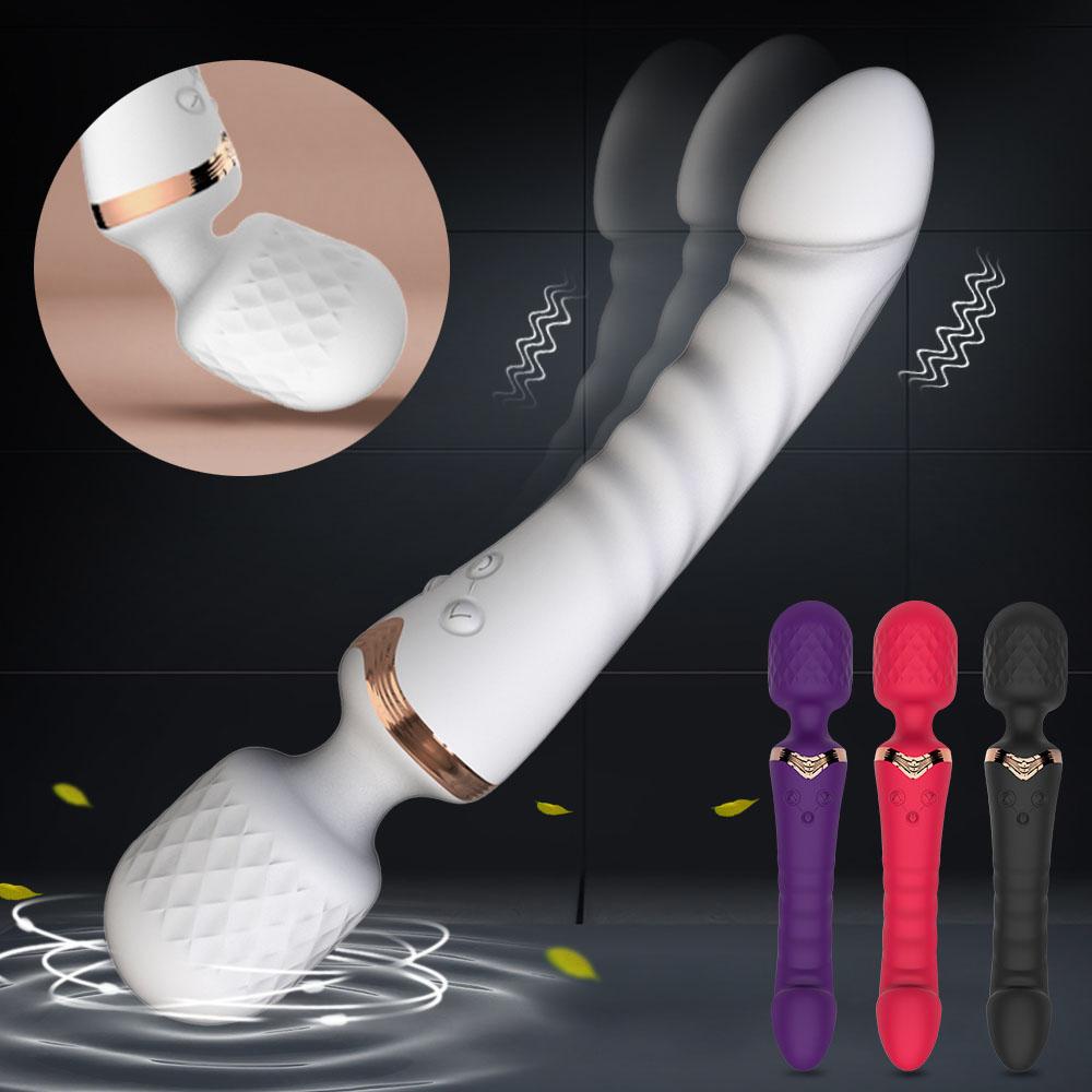 Dobbelmotor Magisk Tryllestav Vibrator 10 Moduser G-punkt Massasjeapparat Oppladbart Litiumbatteri Klitorisstimulator Dildo for Kvinner Anale Plugg Leker for Voksne