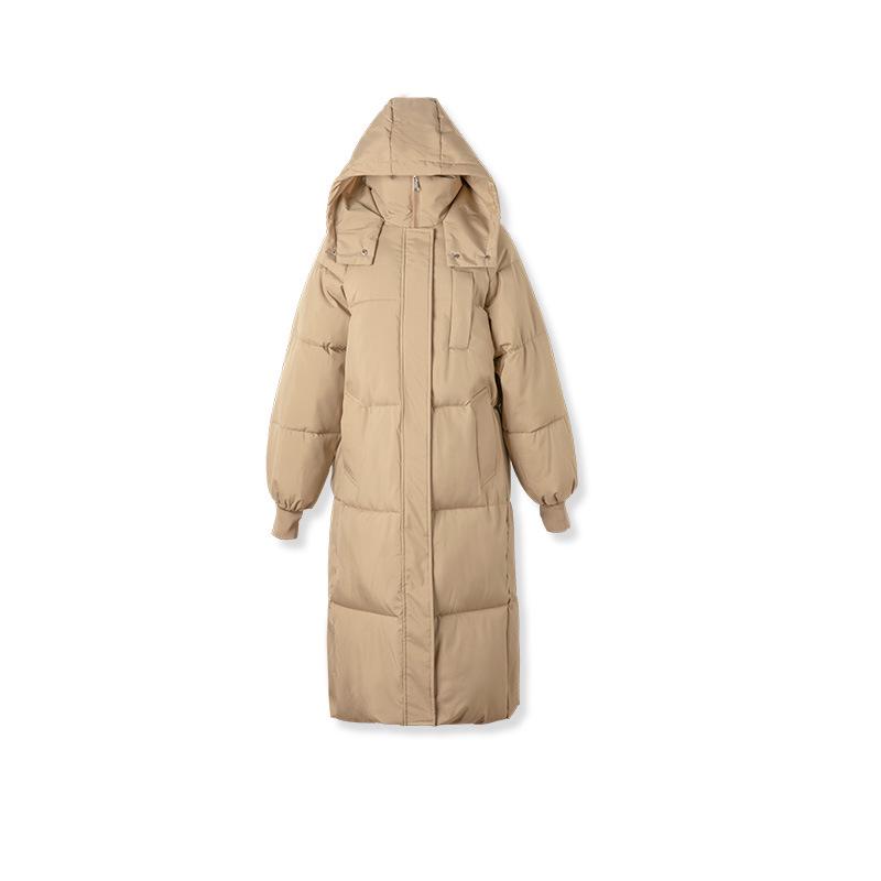Damen-Daunenjacke im koreanischen Stil, Oversized, mit Kapuze - Baumwollwattiert, mittellang, winterlich warm