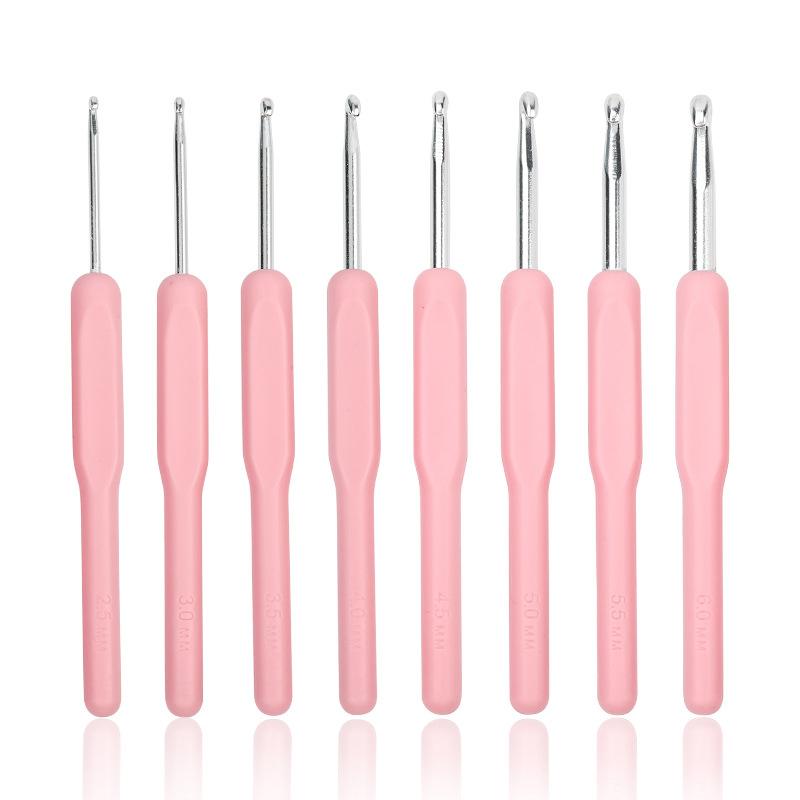 8pc/set Soft Pink Handle Crochet Hook Set- Aluminum Hook-Size 2.5mm-6mm-DIY Knitting Crafting & Single-pointed Weaving Hooks