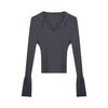 Polo Collar Knitted Sweater for Women's Early Autumn New Style Pullover, Versatile Base Layer, Slimming and Figure-hugging Flared Sleeve Top