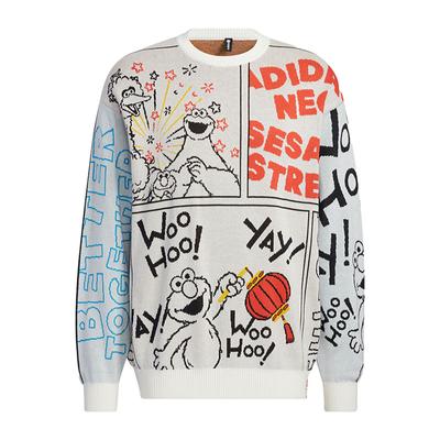 adidas X Kreslený potlač abecedy Sesame Street Pletený sveter s okrúhlym výstrihom Unisex topy Béžový HD7294