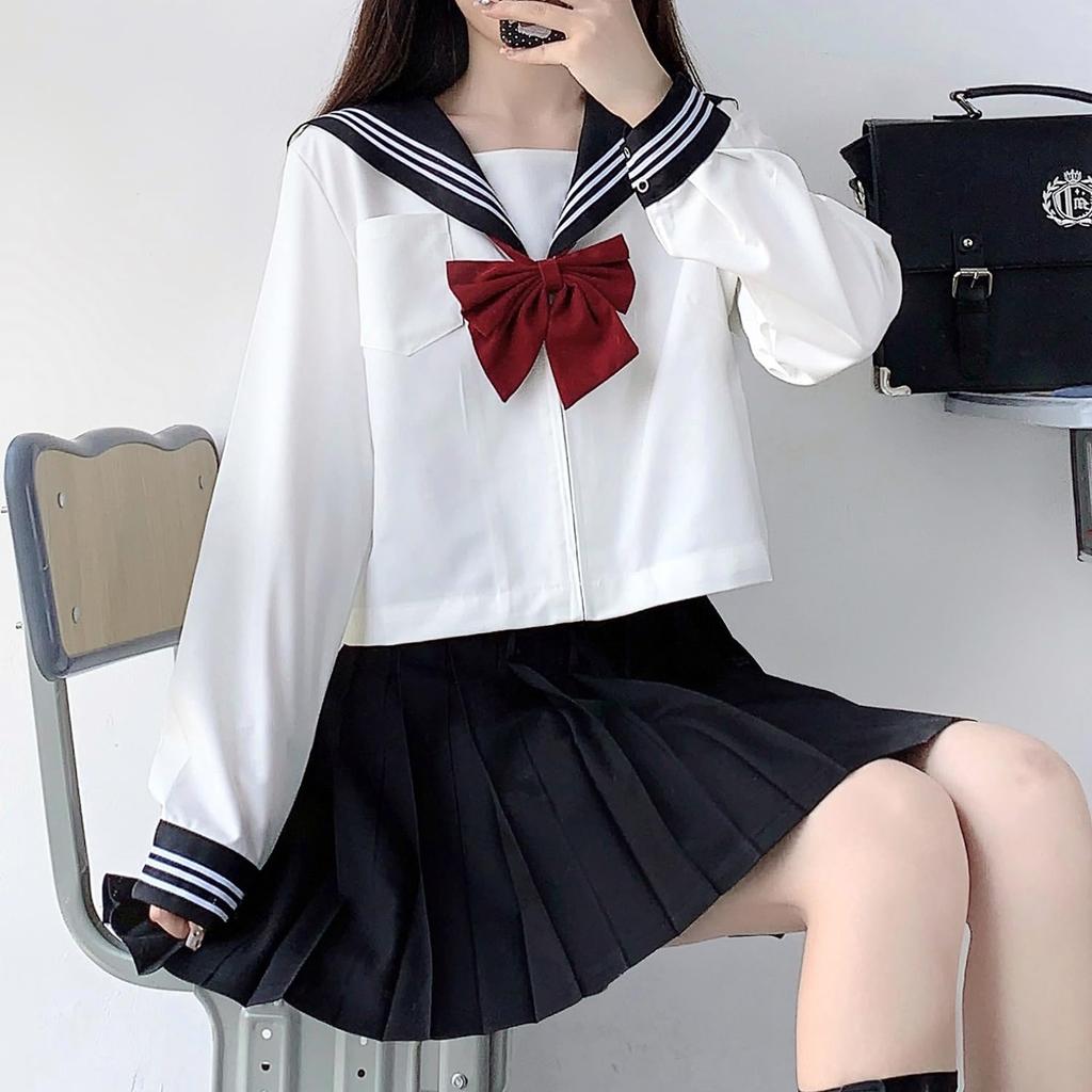 JK Cosplay Set Sailor Uniform High School Girl Costume [Cedar Eight] 3-Piece (Short Sleeves, L)