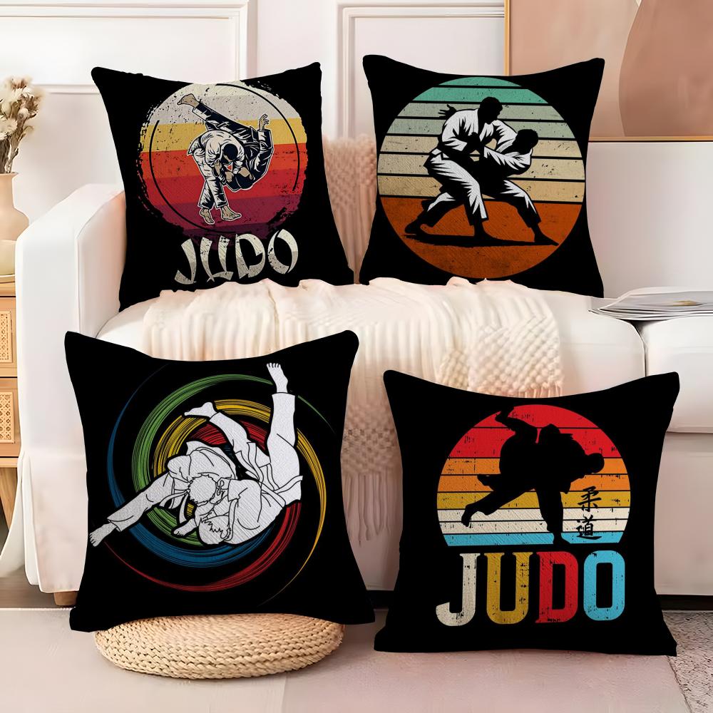Sports Judo Martial Arts Pillow Case Natural Linen Double-Sided Printing Sofa Home Decor Cushion Cover