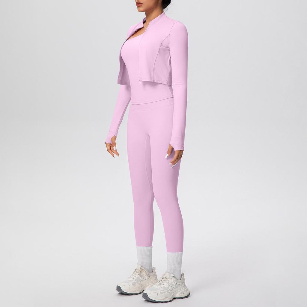 Cloud-like Quick-dry Zipper Jacket & High-waisted Yoga Suit - 3pc Outdoor Running Fitness Set