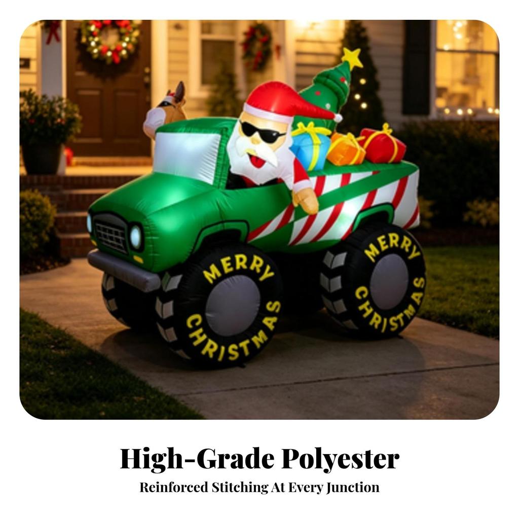 Festive Christmas Inflatable Truck | Includes Ground Stakes and Tethers, WeatherResistant Outdoor