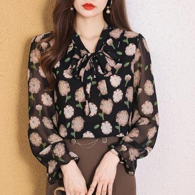 Camisa Estampada Feminina, Design Top com Babados, Estampa Moderna de Bolinhas, Camisa Simples para o Dia a Dia
