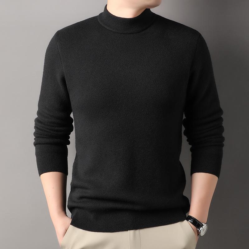 Men's Semi-turtleneck Sweater Men's Casual Versatile High-end Autumn and Winter Thread Clothes with Knitted Sweater Inside
