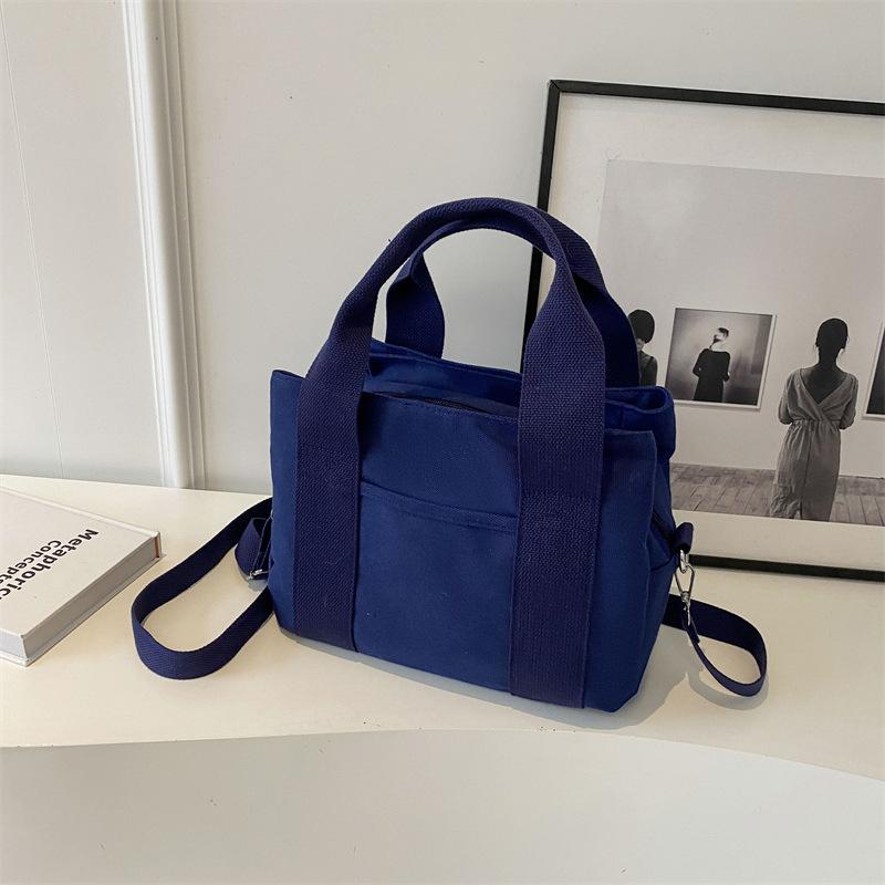 Casual Solid Color Canvas Bag Women's New Large-capacity Multi-layer Handbag Simple Tote Bag Shoulder Messenger Bag