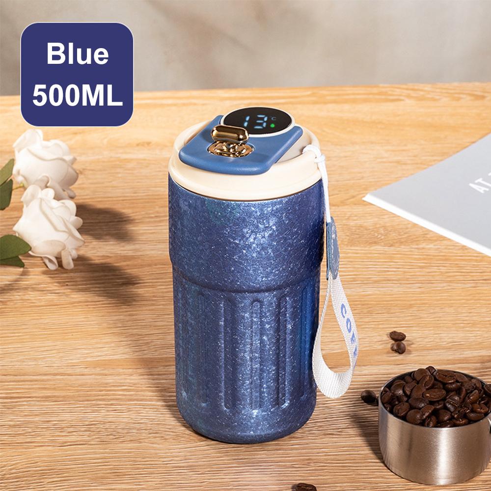 500ML Titanium Coffee Mug Smart Thermos Bottle Striped Water Cups Vacuum Flask Tumbler Portable Travel Mug With Rope Girl's Gift