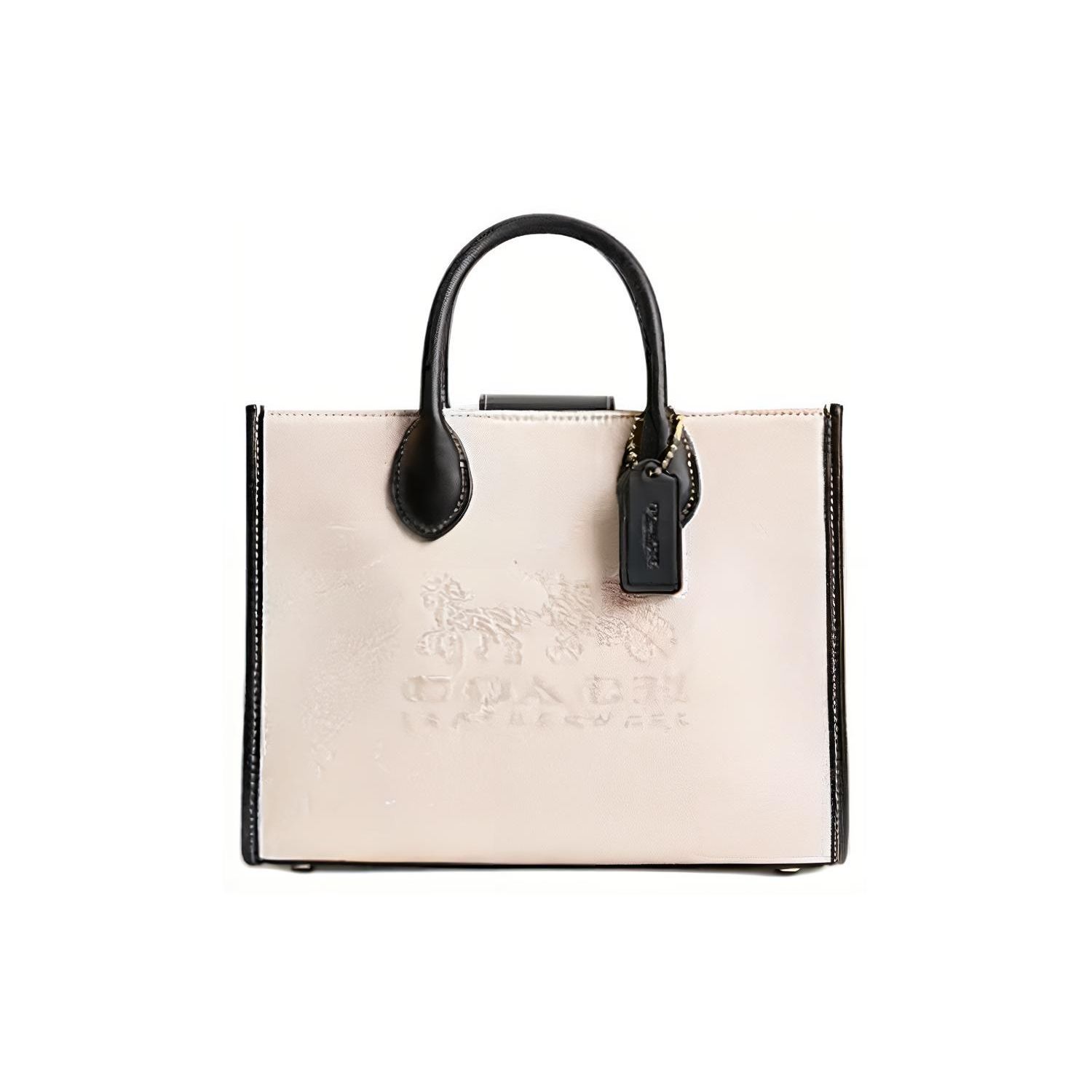 

Coach Mini Tote Handbag In White & Black Leather For Women Daily Use Basic Set (Bag+Dust Bag)