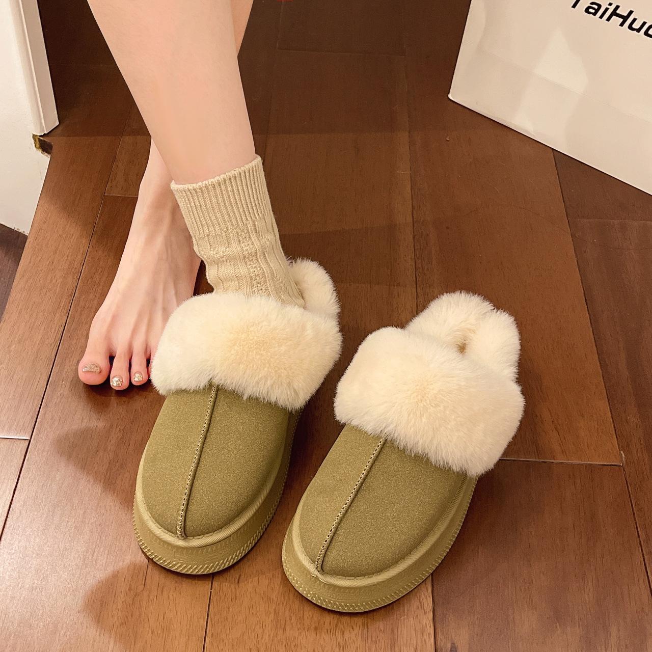

Thick-soled outer slippers 2024 autumn and winter new Korean version piled thickened cotton slippers round head fluffy slippers snow boots 40 жёлтый