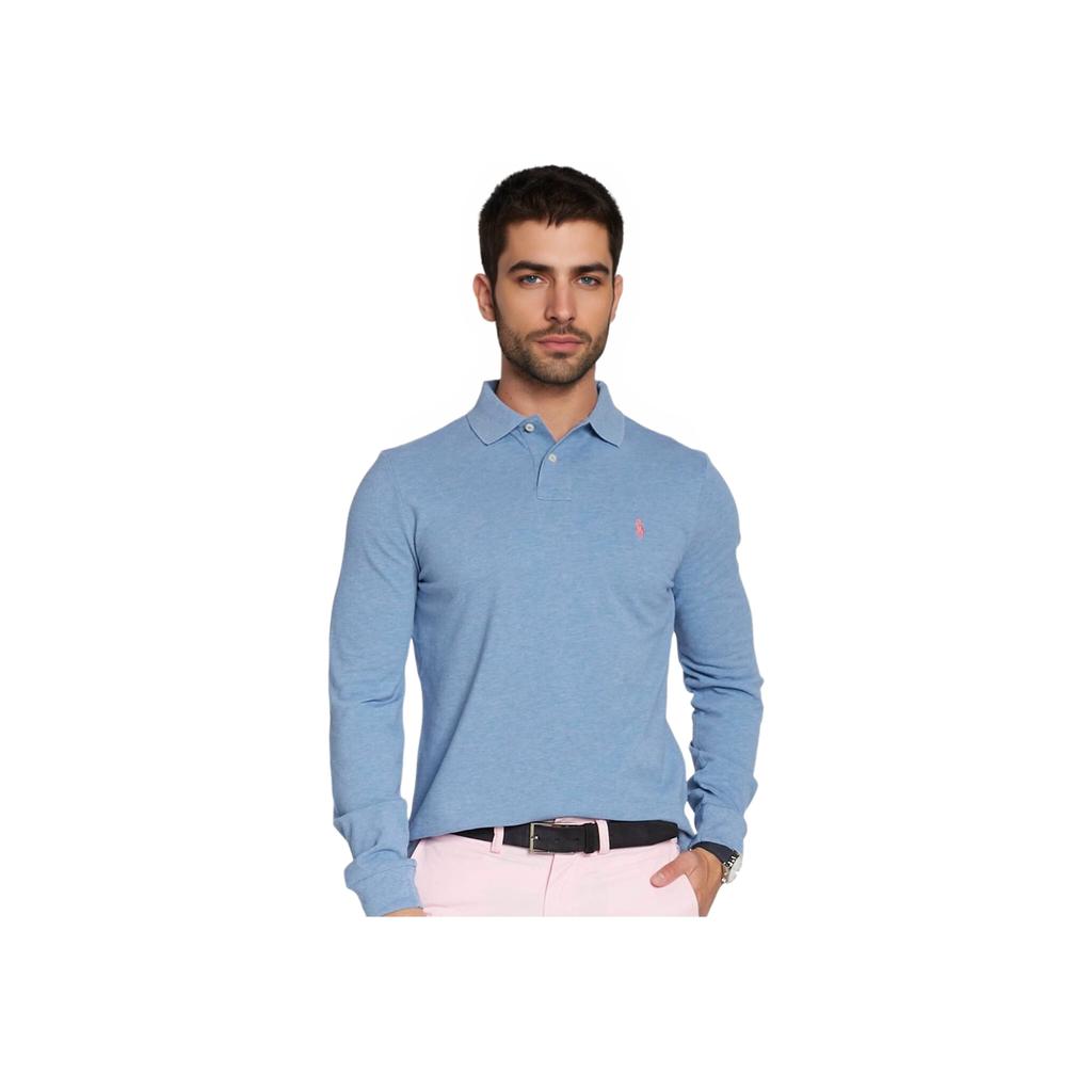 Polo Ralph Lauren FW23 Embroidered Pony Logo Long Sleeve Polo Shirt Men tops Light-Blue 710680790013