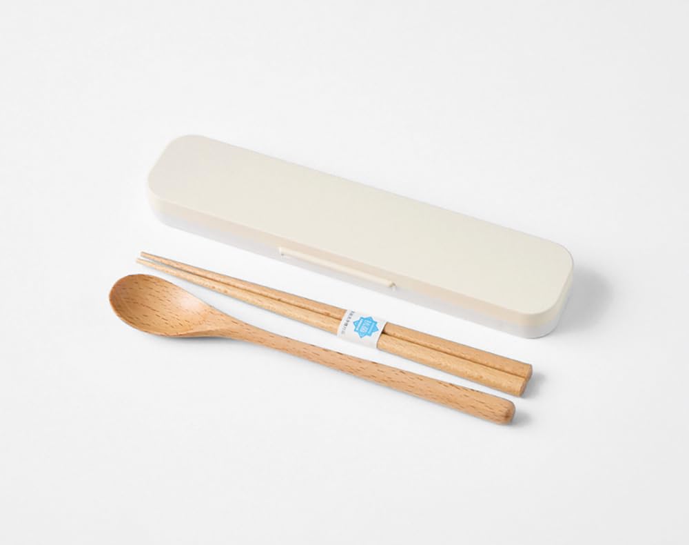 Takenaka Cutlery Set Mayu Wooden Chopsticks and Spoon Set Ivory x x and 18 cm (Case) Approx. 4.6 19.3 1.8 cm, (Chopsticks Spoon) Approx. T-36410