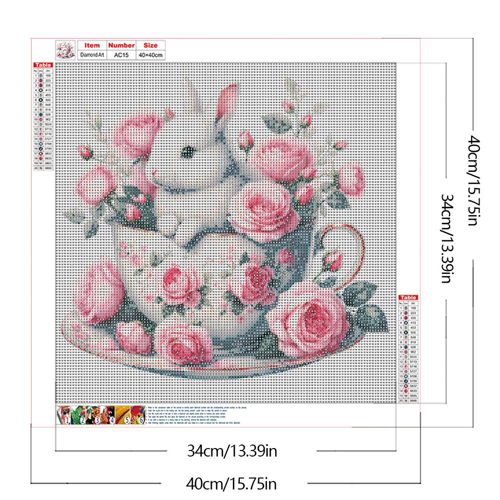Králík a květiny 5D DIY sada malování diamantovými kamínky s plným vrtákem (kulaté) pro domácí dekoraci