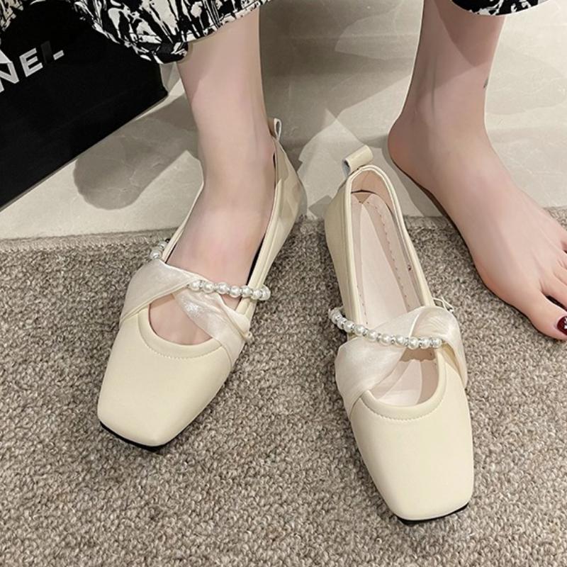 Fashion Beaded Women Loafers Shoes Elegant Square Toe Fashion Party Shoes Summer Sandals 2025 Designer New Dress Shallow Zapatos Mujer