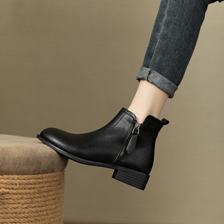 

Real soft leather British short tube 2025 autumn new round head short boots women s Chelsea versatile thick heel fashion boots ankle boots 35