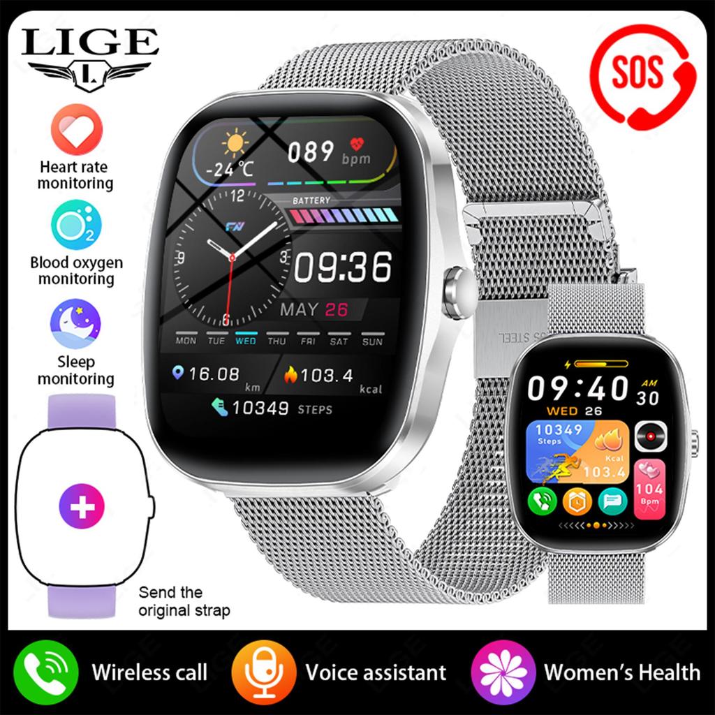 LIGE Smartwatch 1.53-inch AMOLED HD Screen Bluetooth Call Sport Watch Heart Rate IP68 Waterproof Smart Watch for Men