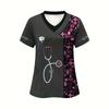 Clinical Uniform Woman Designer Cartoon Printing V-Neck Dental Scrubs Woman Summer Short Sleeves with Pockets Surgical Uniforms