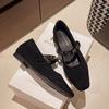 Suede Thick Heel Inner Height Increase Mary Jane Shoes Women's Spring and Autumn New Temperament Versatile Word with Rhinestone Single Shoes